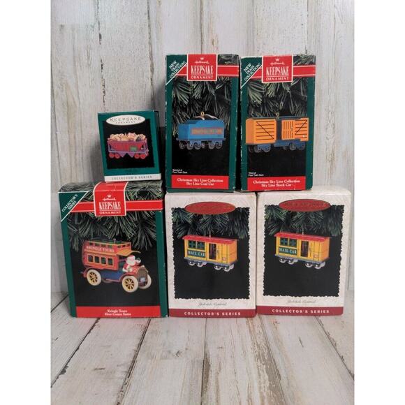 Lot of 6 Hallmark Keepsake Ornaments Train Cars - Picture 1 of 6